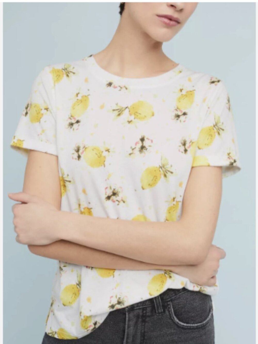 Meadow Rue Anthropologie Women’s Size Medium Crewneck T-Shirt White Lemon Print